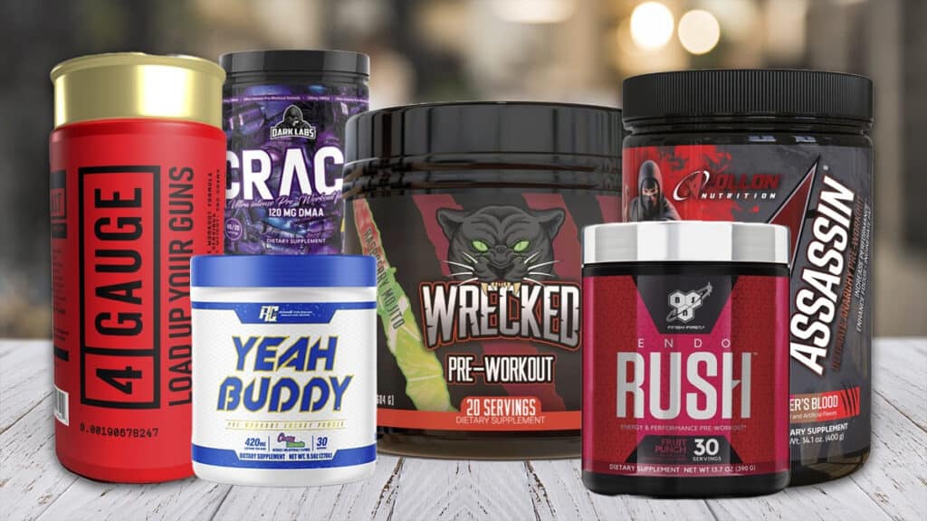 Assortment of pre workout supplements sold in our Brierley Hill gym